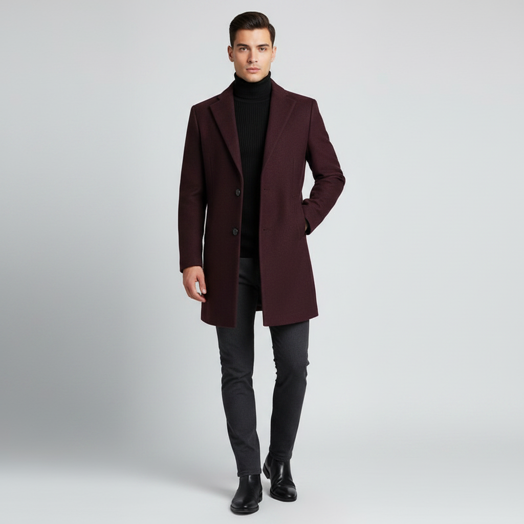 Men's Long Coat | Stylish Notched Lapel Overcoat