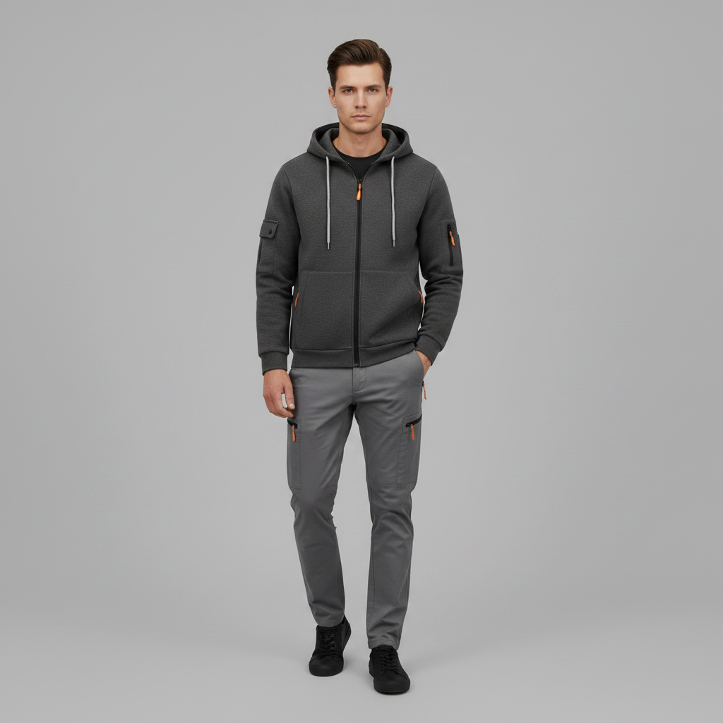 Men's Utility Zip-Up Hoodie | Casual Sweatshirt with Pockets
