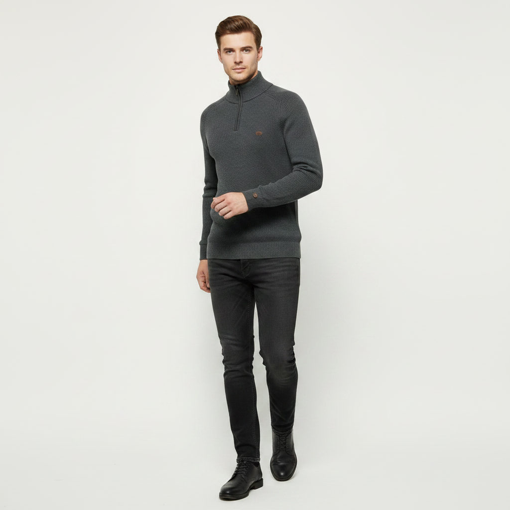 Men's Half Zip Jumper | Slim Fit Knitwear with Stand Collar