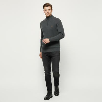 Men's Half Zip Jumper | Slim Fit Knitwear with Stand Collar