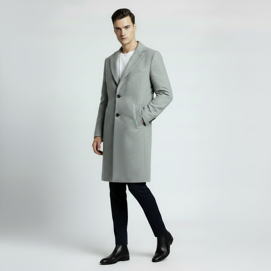 Men's Long Coat | Stylish Notched Lapel Overcoat