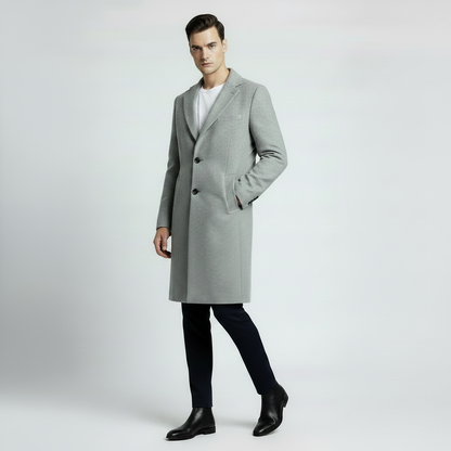 Men's Long Coat | Stylish Notched Lapel Overcoat