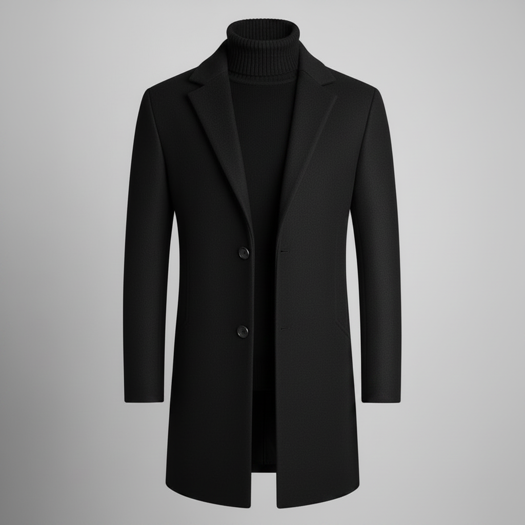 Men's Long Coat | Stylish Notched Lapel Overcoat