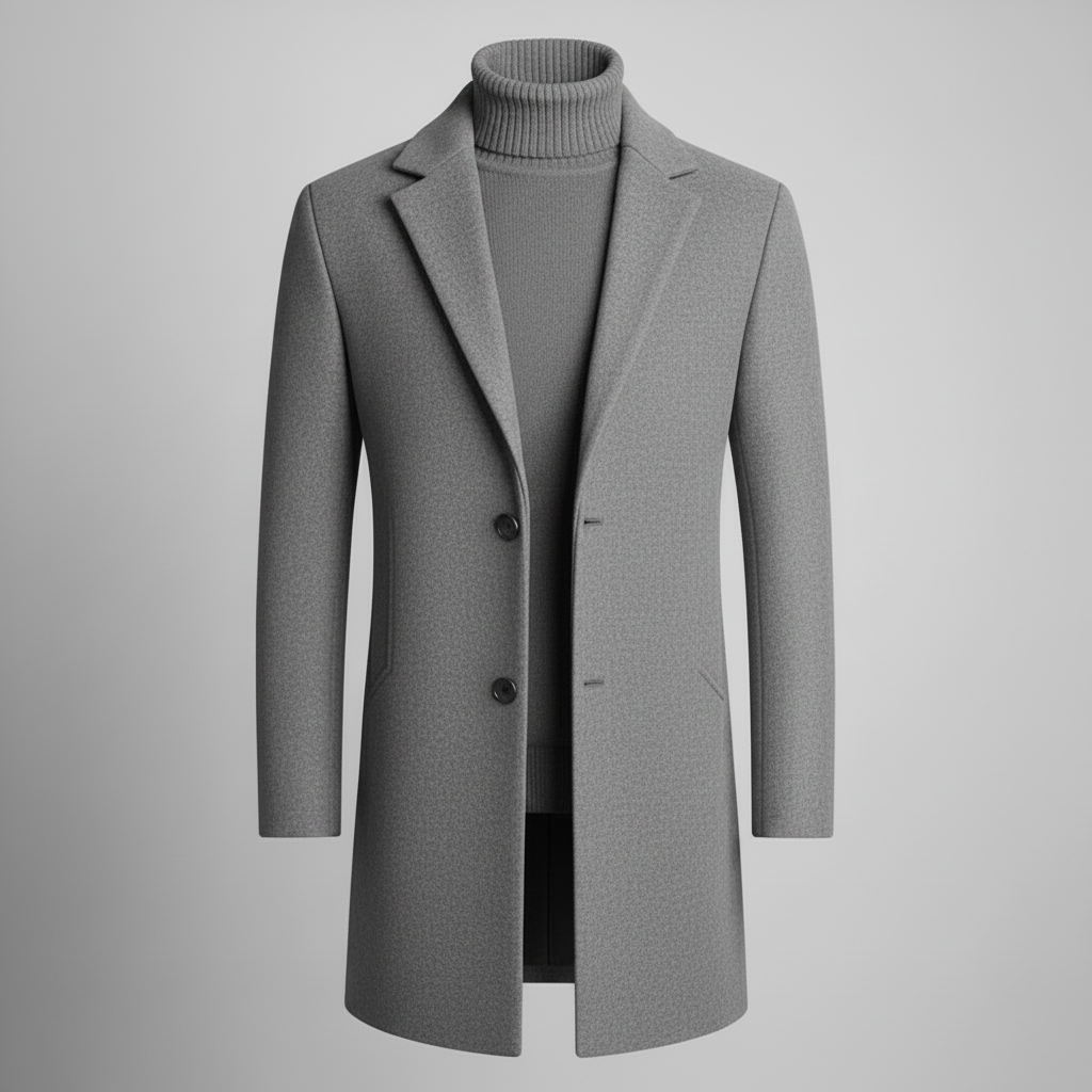Men's Long Coat | Stylish Notched Lapel Overcoat
