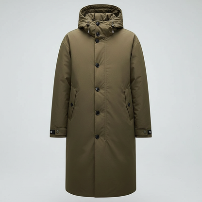 Men's Waterproof Puffer Trench Coat | Long Hooded Outerwear