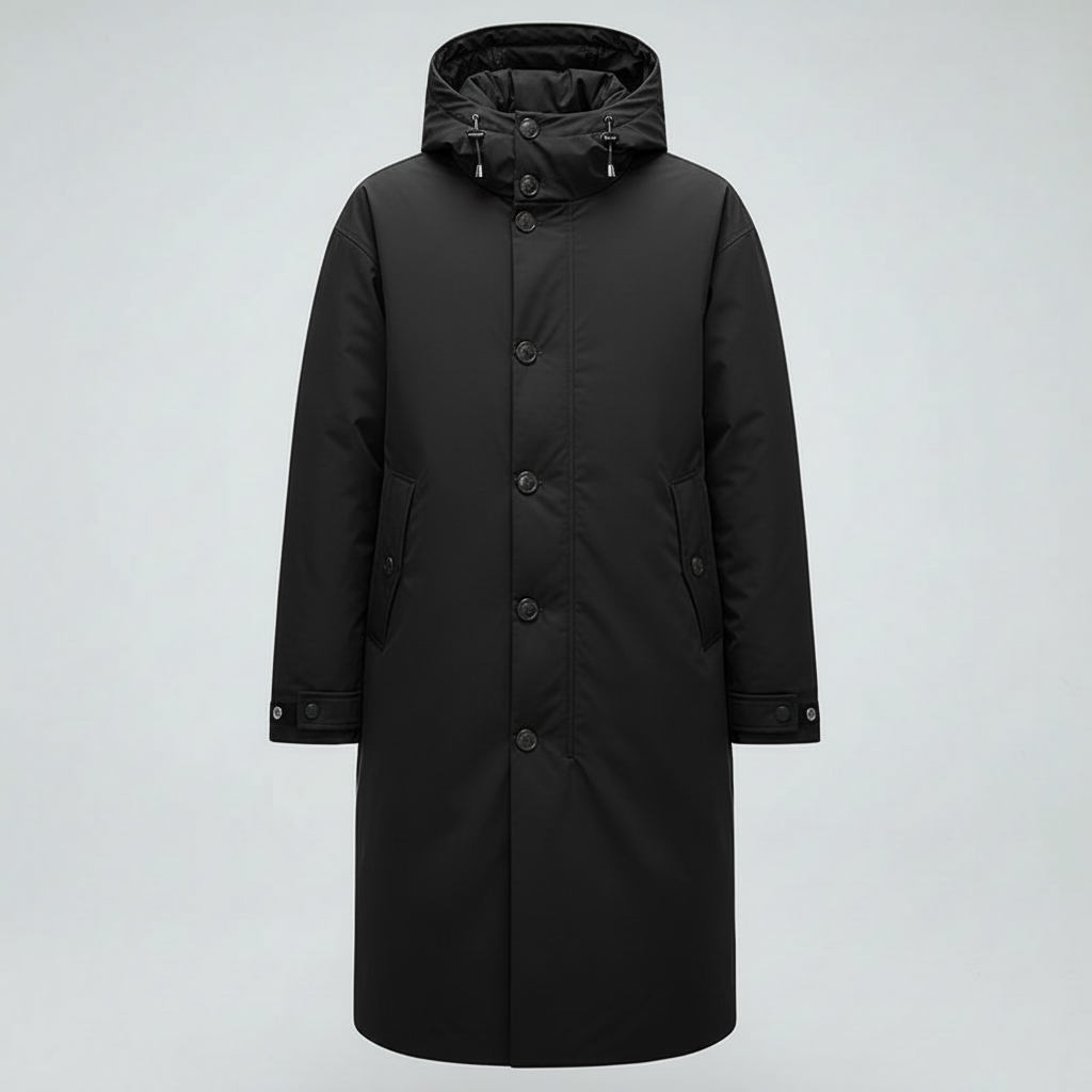 Men's Waterproof Puffer Trench Coat | Long Hooded Outerwear
