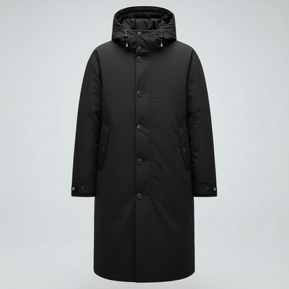 Men's Waterproof Puffer Trench Coat | Long Hooded Outerwear