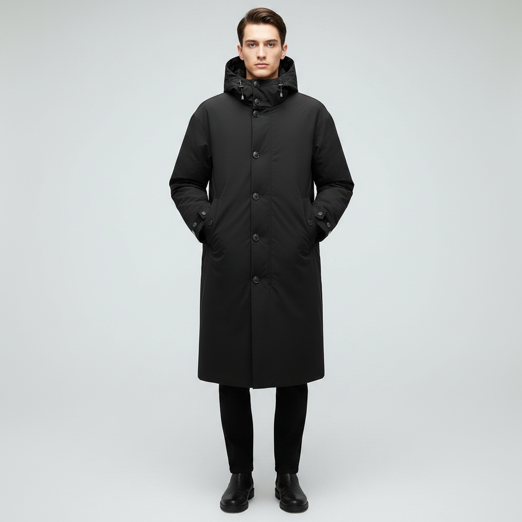 Men's Waterproof Puffer Trench Coat | Long Hooded Outerwear