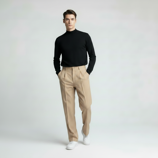 Men's Pleated Straight Fit Trousers | Formal Pants
