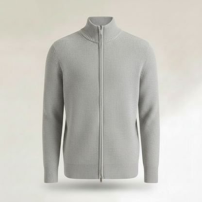 Men's Black Zip Cardigan | Slim Fit Ribbed Knit Sweater