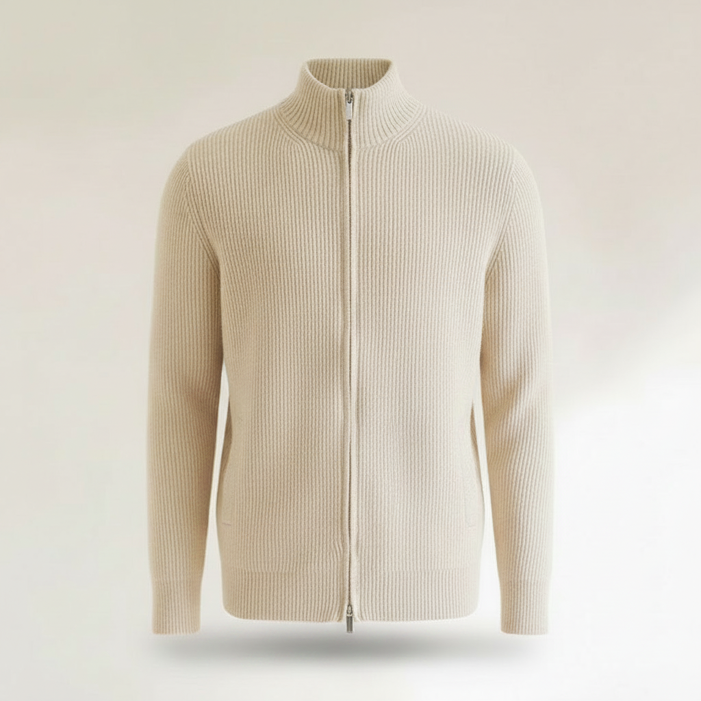 Men's Black Zip Cardigan | Slim Fit Ribbed Knit Sweater