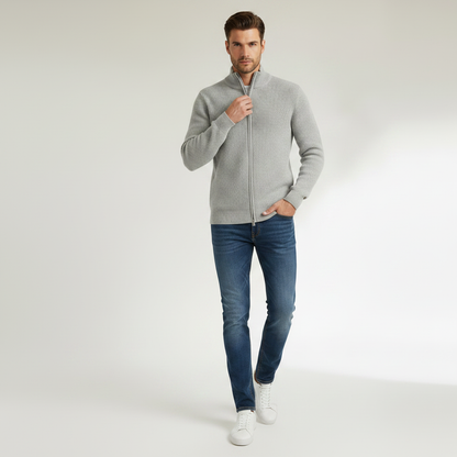Men's Black Zip Cardigan | Slim Fit Ribbed Knit Sweater