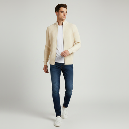 Men's Black Zip Cardigan | Slim Fit Ribbed Knit Sweater