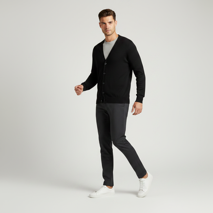 Men's Black Zip Cardigan | Slim Fit Ribbed Knit Sweater