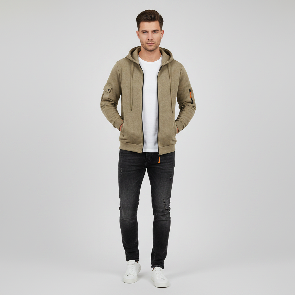 Men's Utility Zip-Up Hoodie | Casual Sweatshirt with Pockets